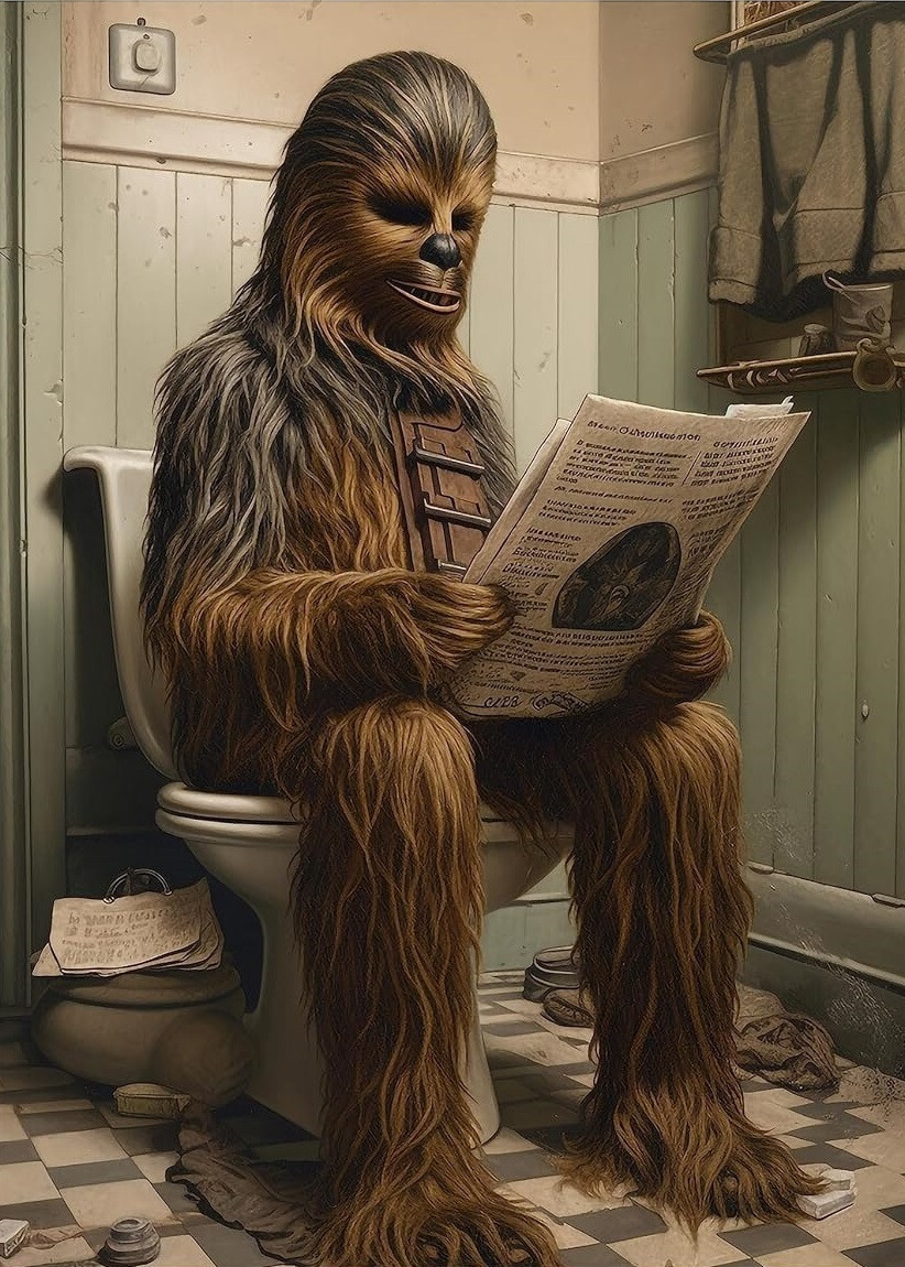 CHEWBACCA ON TOILET STAR WARS BATHROOM ART FRIDGE MAGNET 5" X 3.5"