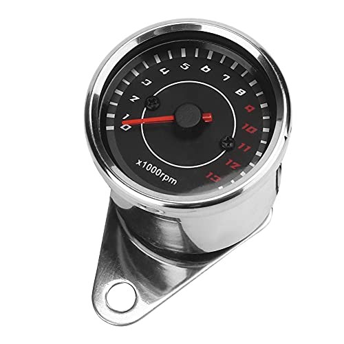 Motorcycle Tachometer, Tachometer Gauge Silver Shell Black Surface