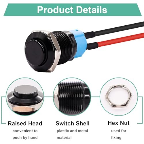 /5PCS 12mm Push Button Switch ON Off Mini Round Waterproof Black Shell Latching