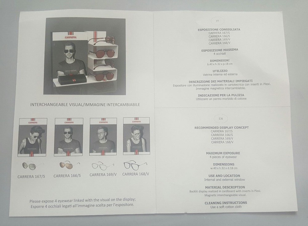 CARRERA 4PC LIGHTED DISPLAY UNIT IN WHITE PLEXIGLASS 4PC INTERCHANGEABLE IMAGES