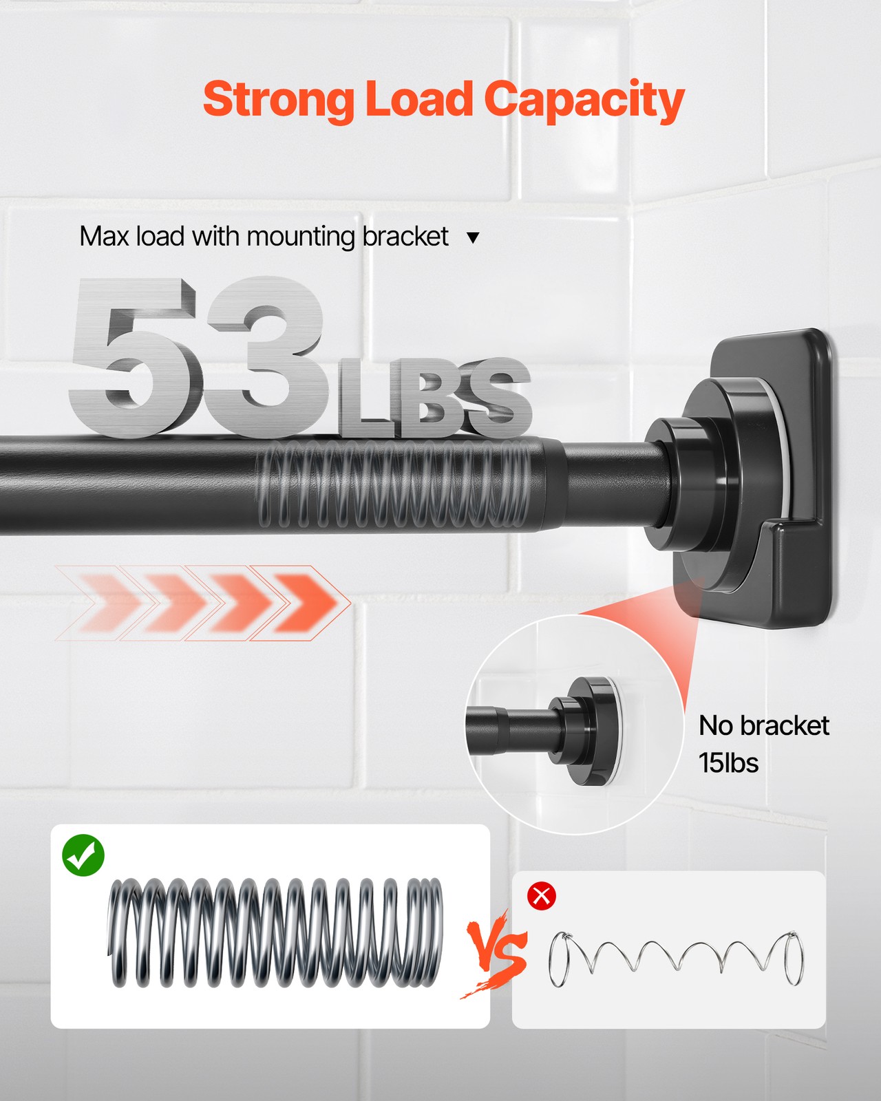 VEVOR Shower Curtain Rod Adjustable Tension Rod 28-76 in Stainless Steel Black