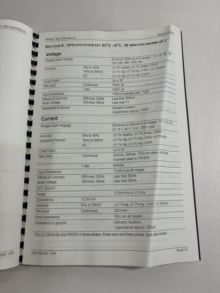 Voltech PM100 PM300 Power Analyzer Instruction Manual Voltech User Manual Guide