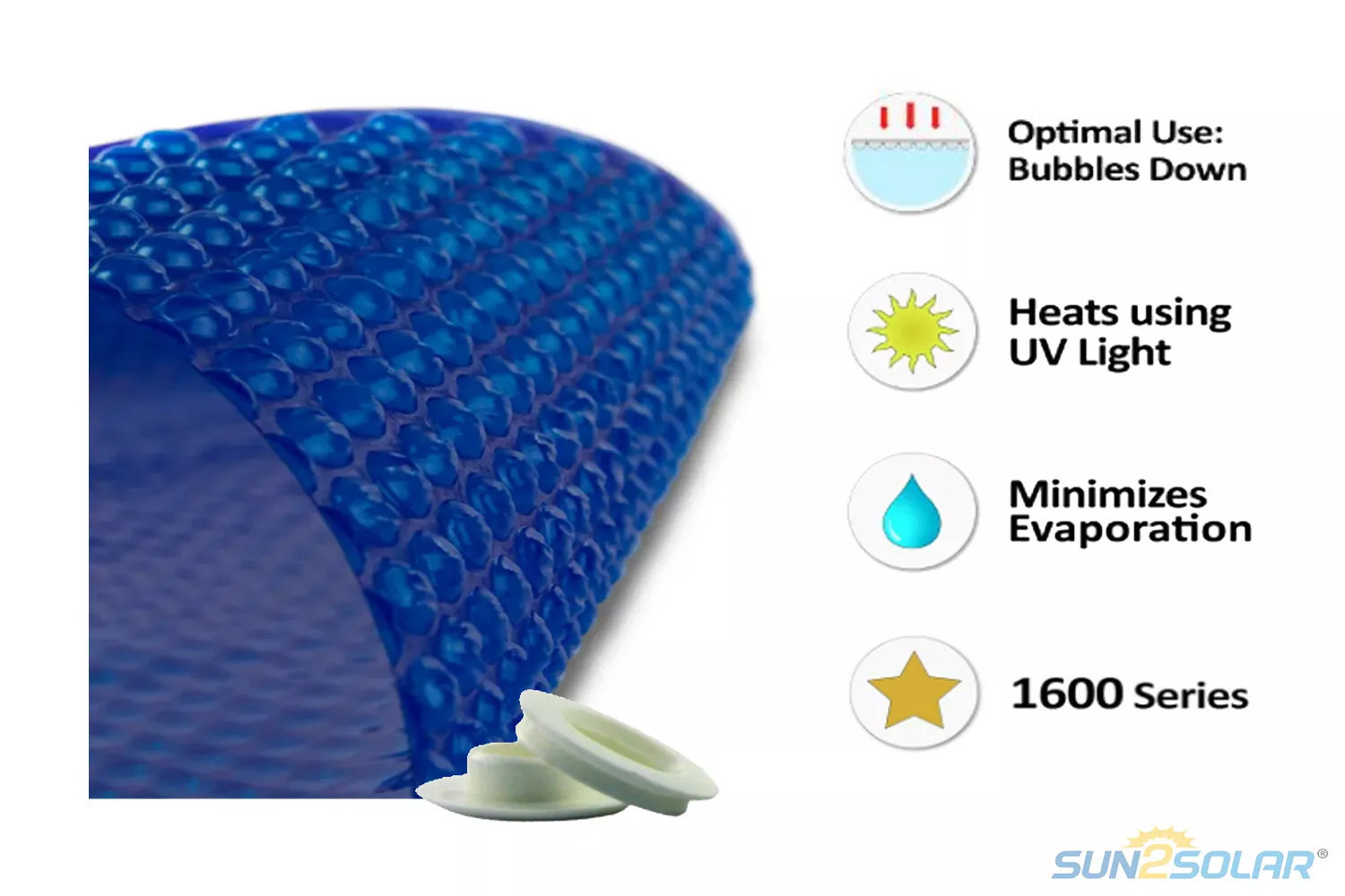 Sun2Solar 1600 Series Rectangle Blue Solar Blanket Swimming Pools w/ Grommet Kit