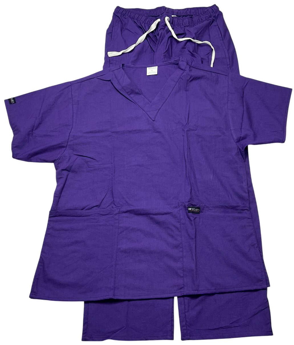 Scrub Set Unisex (L) Purple 4 Pockets Solid Top & Bottom Medical NWOT