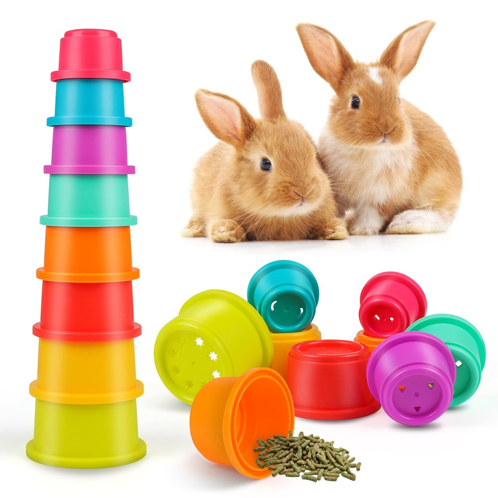 Bunny Toys, Stacking Cups for Rabbits, 8PCS Stackable Plastic Pet Nesting Sna...