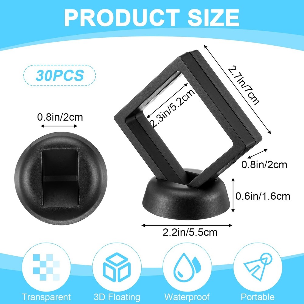 30Pcs Floating Display Case, 3D Floating Frame Display Case with Stand - Clea...