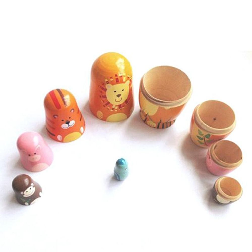 5 Pcs Cute Nesting Dolls Handmade Wooden Different Pattern Animals Pattern Toys