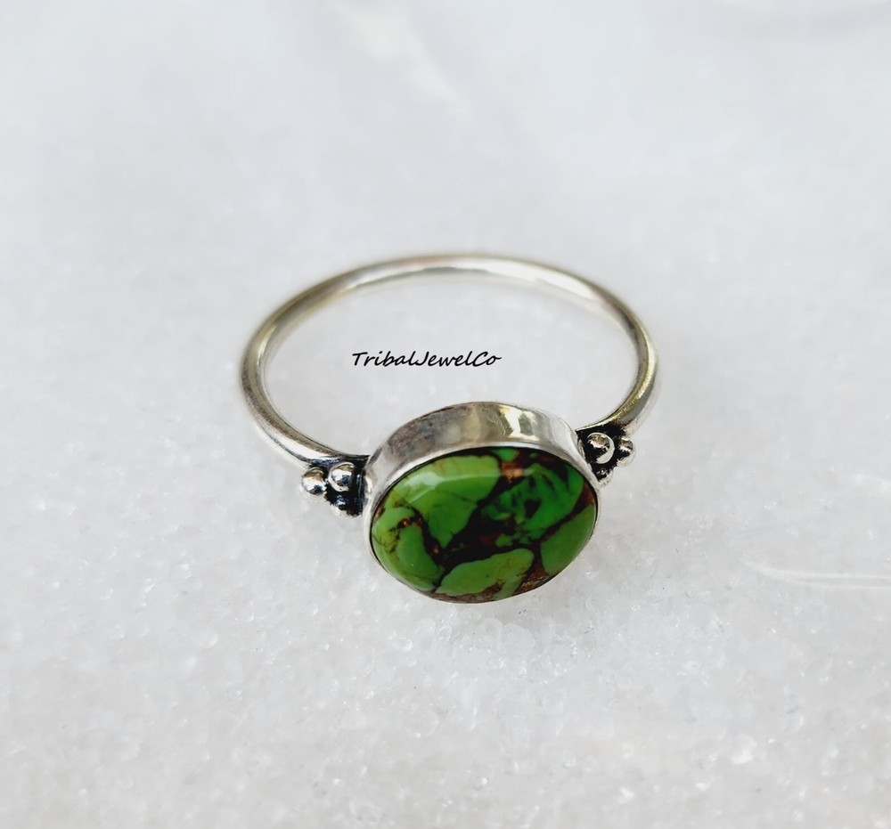925 Sterling Silver Green Copper Turquoise Ring Handmade Gift Statement Ring
