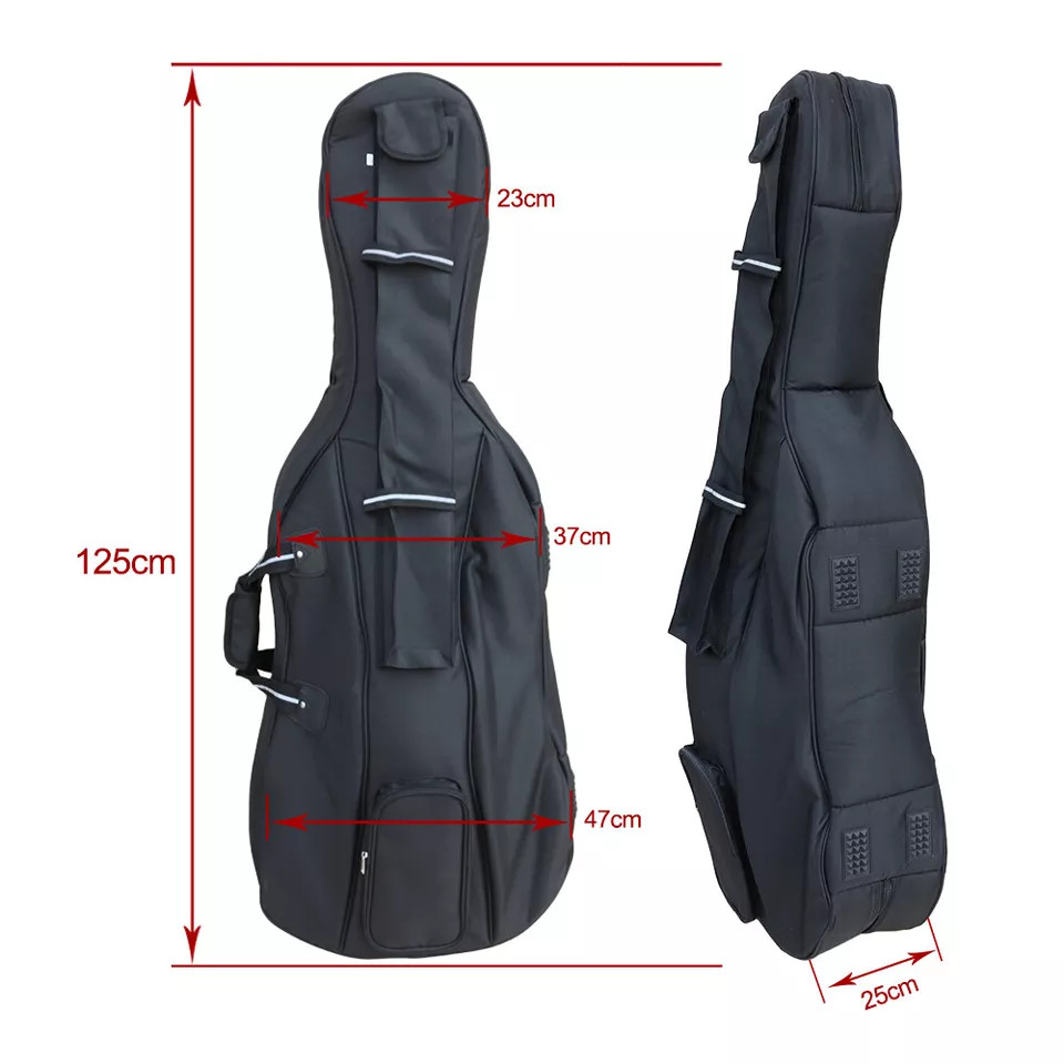 4/4 Cello Case Thickened Soft Bag Cello Bag Multiple Pocket adjustable backpack
