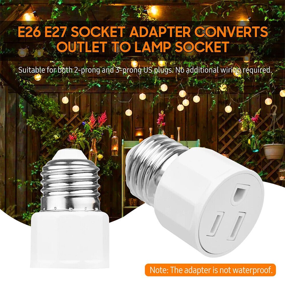E26/E27 Light Socket to Plug Adapter 2/3 Prong Light Bulb Socket Adapter Outlet