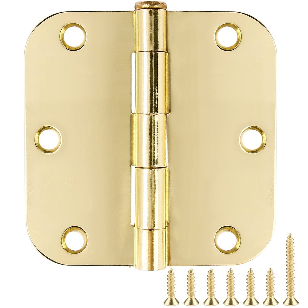Door Hinge 3 1/2" 18 Pack Rounded Hinges 18 Pack, Polished Brass