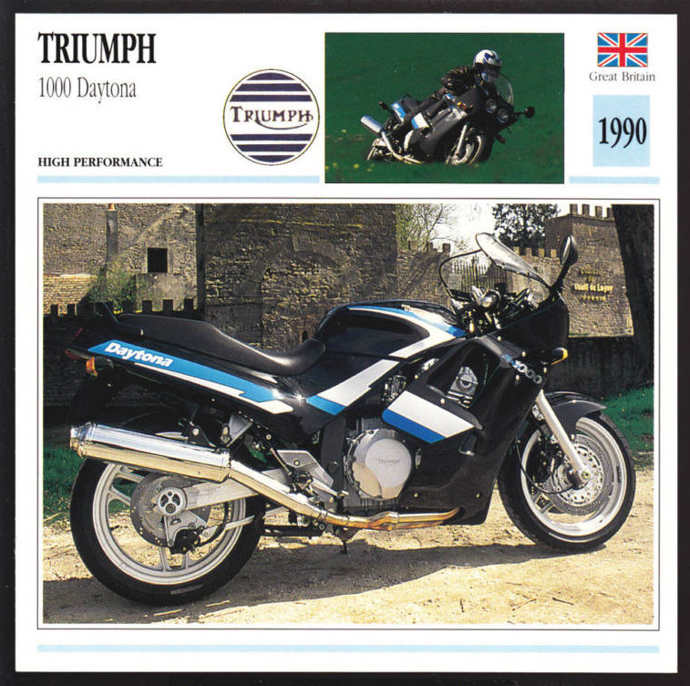 1990 Triumph 1000cc Daytona (998cc) Motorcycle Photo Spec Sheet Info Stat Card