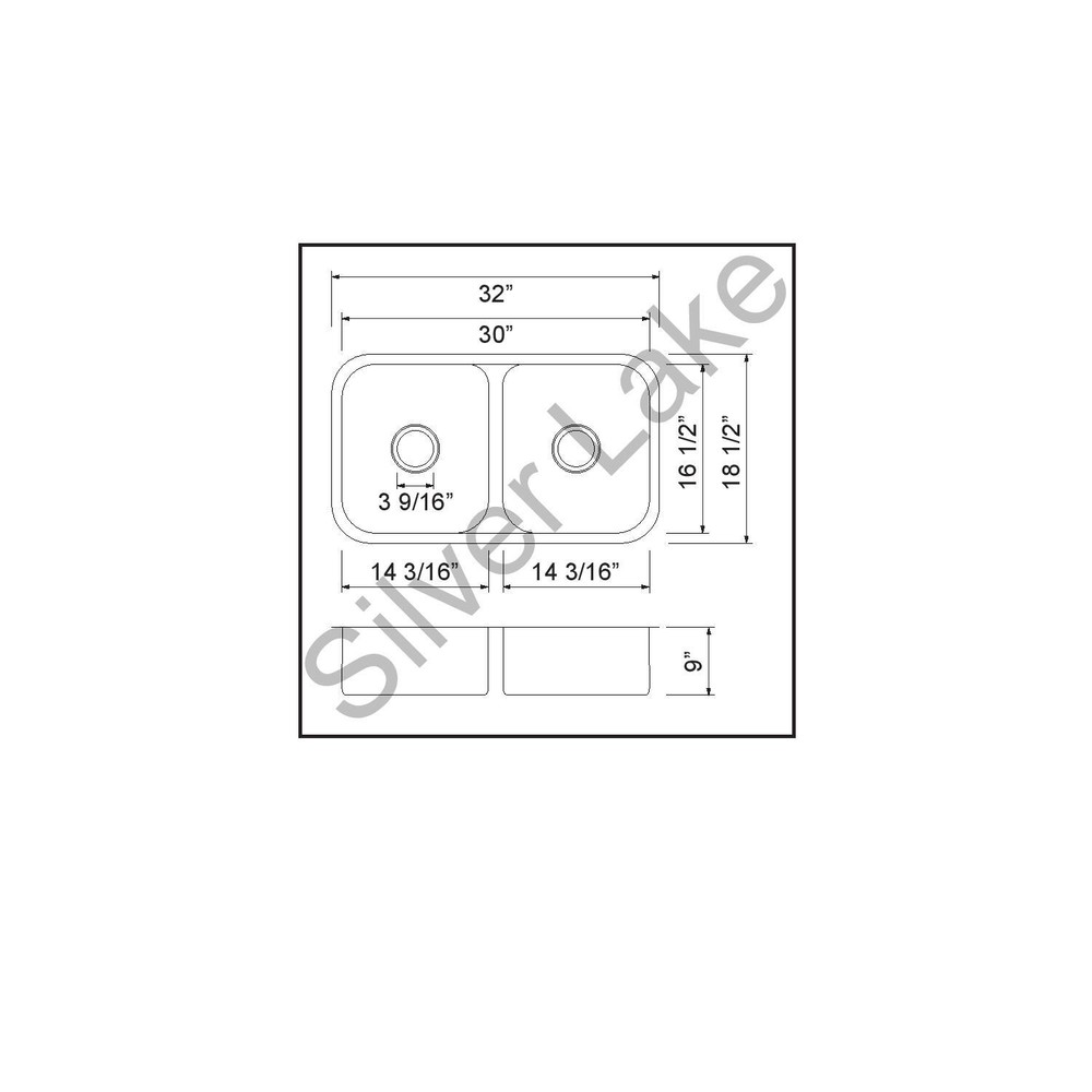 32" L x 19" W Equal Double Bowl Rectangular Undermount Kitchen Sink with Grid