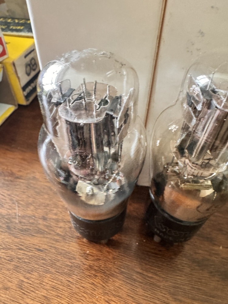 Matched Pair Type 19 Coronado ST Bottle Engraved Base Silver Plates Dual Triodes