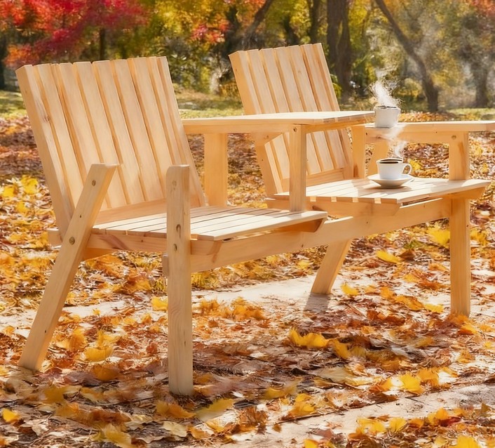 Bench with Table Set Patio Bench, Garden Bench with Middle Table