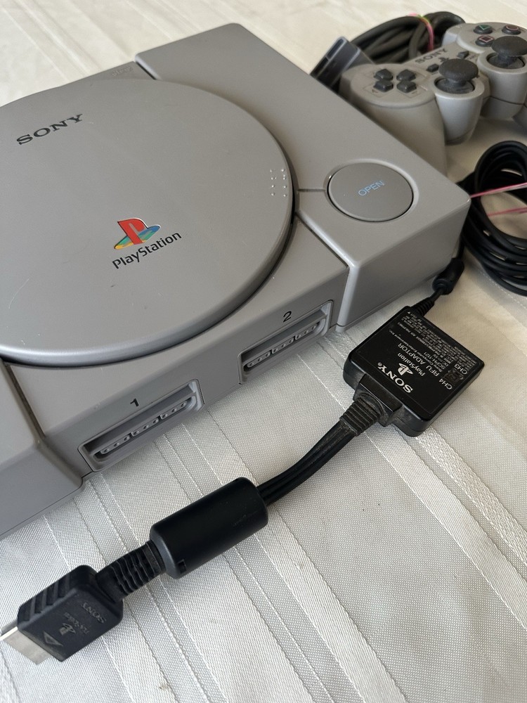 Sony PlayStation 1 Console, RFU Adapter Controller, Power Cable, Memory Card