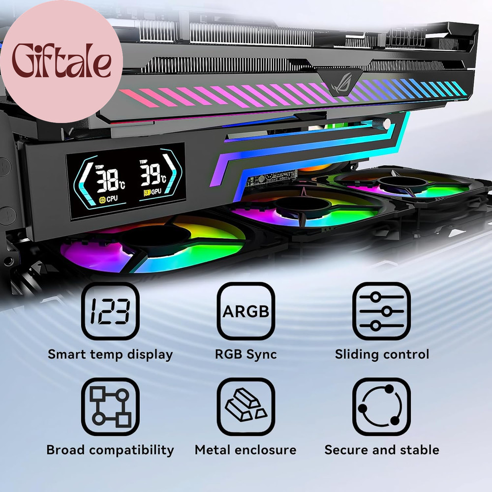 ARGB GPU Support Bracket with CPU & GPU Temp Display, Universal Graphics Card Su