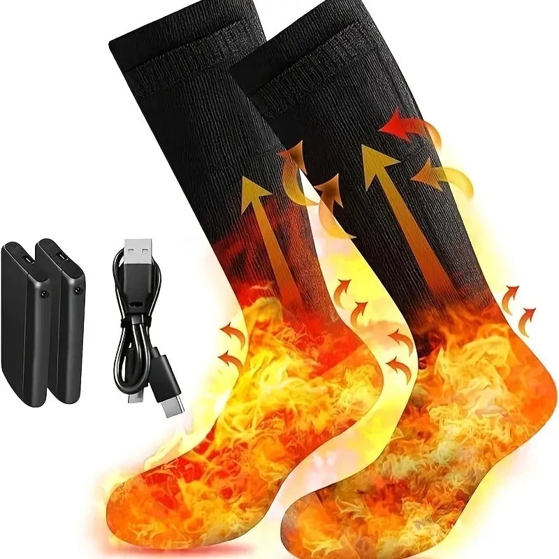 6000mAh Electric Heated Socks Foot Winter Warm Hunting Sock Rechargeable Black L