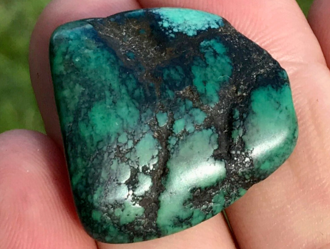 ANTIQUE RARE VERY OLD TIBETAN TURQUOISE BEAD - BEAUTIFUL WORN PATINA