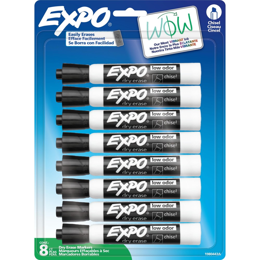 Dry Erase Markers, Chisel Tip, Black, 8 Count