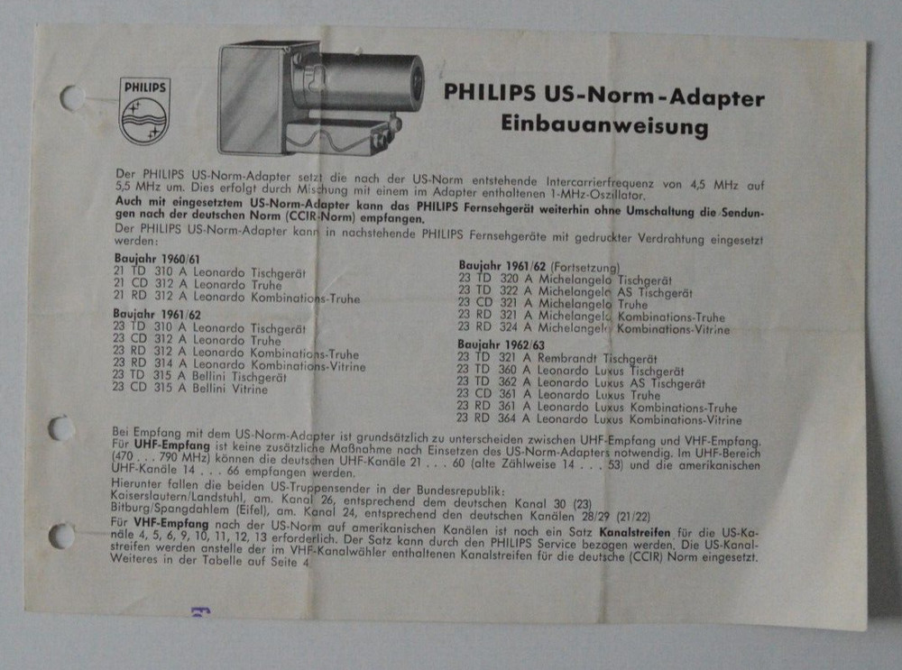 PHILIPS US-Norm-Adapter Einbauanweisung brochure