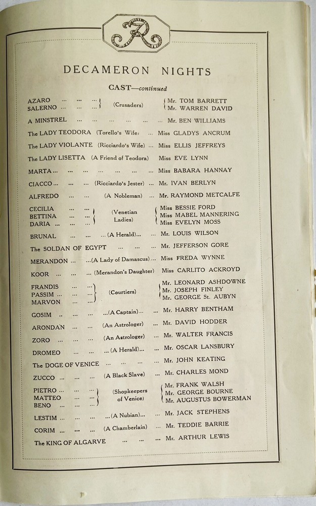 Decameron Nights - London West End Program Playbill - 1922