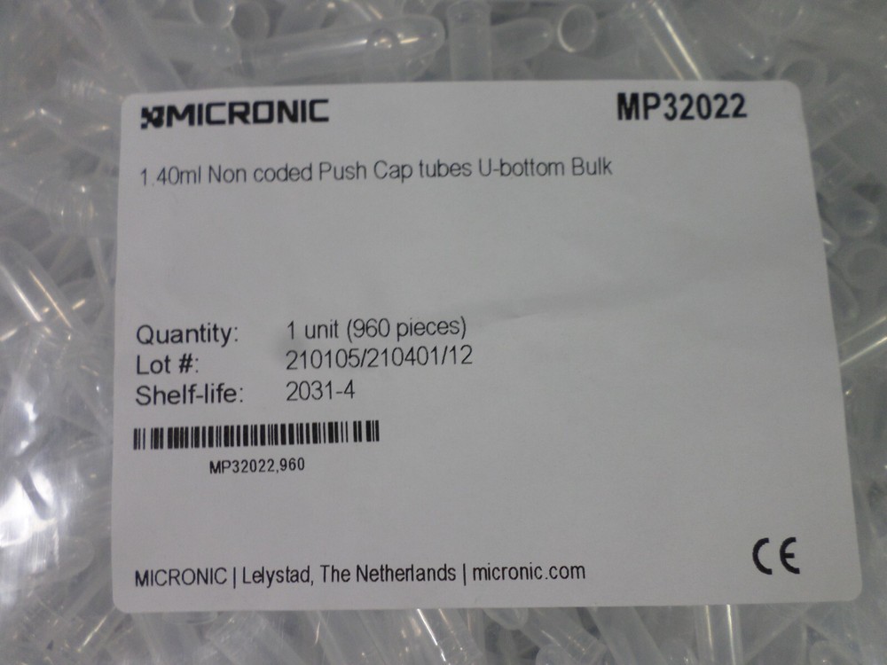 MICRONIC 1.4mL PP U-Bottom Sample Storage Pushcap Test Tubes MP32022 (960/Unit)