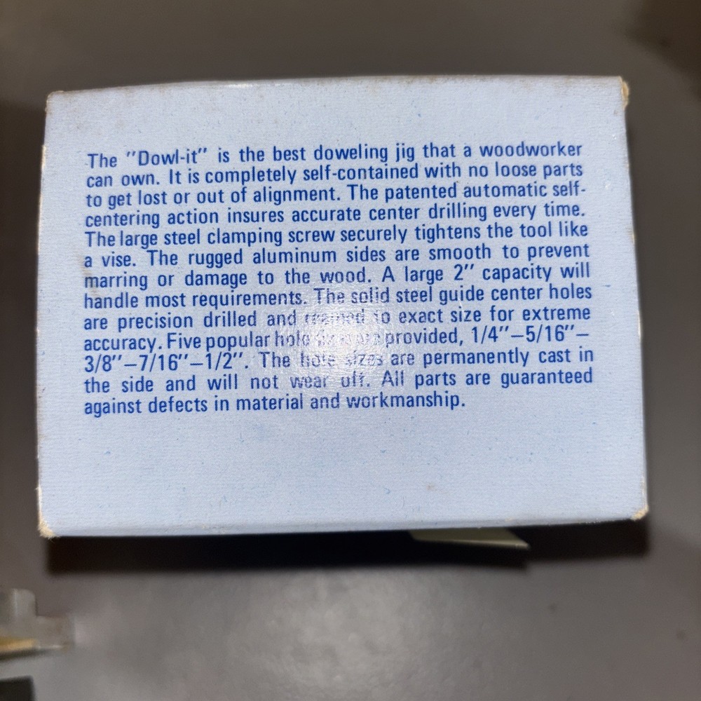 Dowl-it Self Centering Dowel Drill Guide Model No. 2000 Original Box