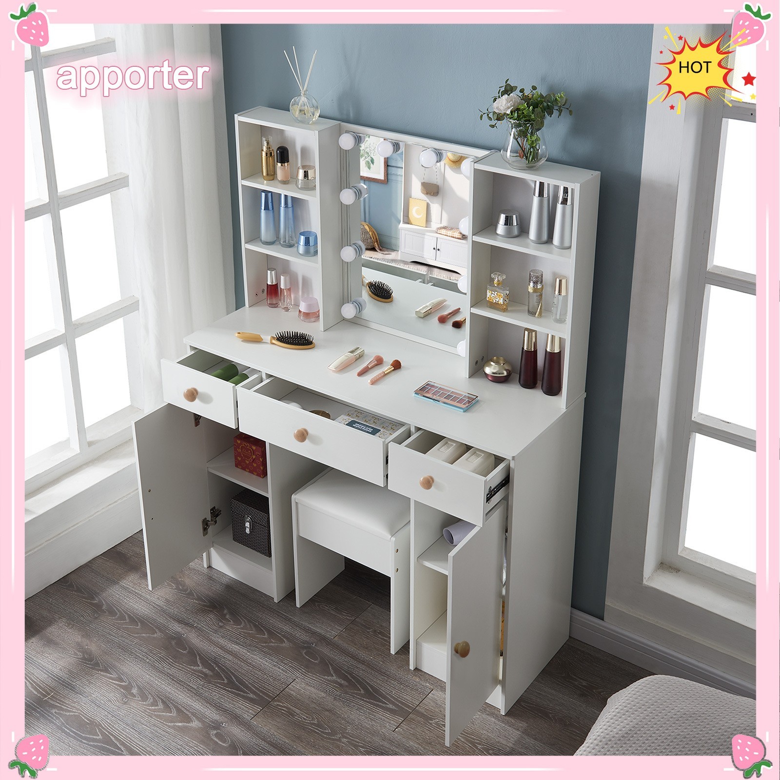 10 Bulbs Lights LED Mirror Bedroom White Makeup Dressing Vanity Table