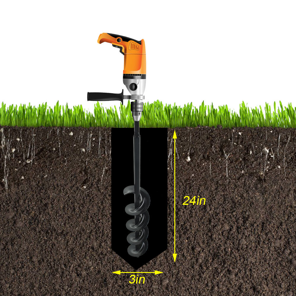 1Pc Auger Drill Bit 3 in. x 24 in. Garden Plant Flower Bulb Rapid Planter Spiral