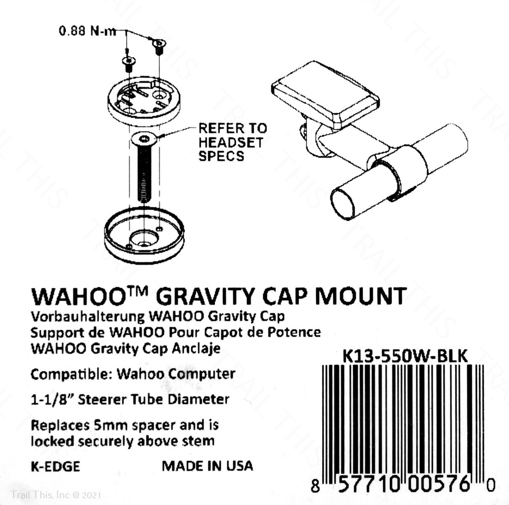 K-Edge Wahoo Gravity Cap fits Wahoo Bolt MTB Bike Stem Computer Mount