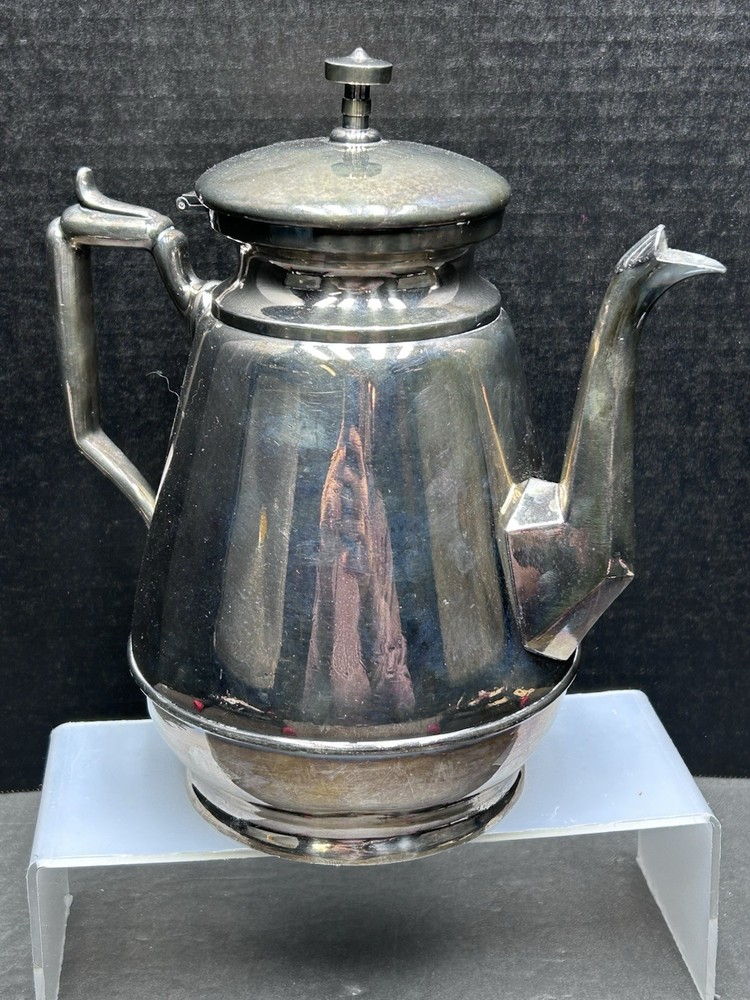 Vtg TeaPot Silver Plated Hinged Lid 9inT 8.5inW