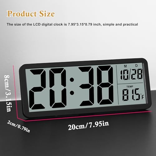 Digital LCD Wall Clock Easy to Set, 8.5 Inch LCD Screen with Black