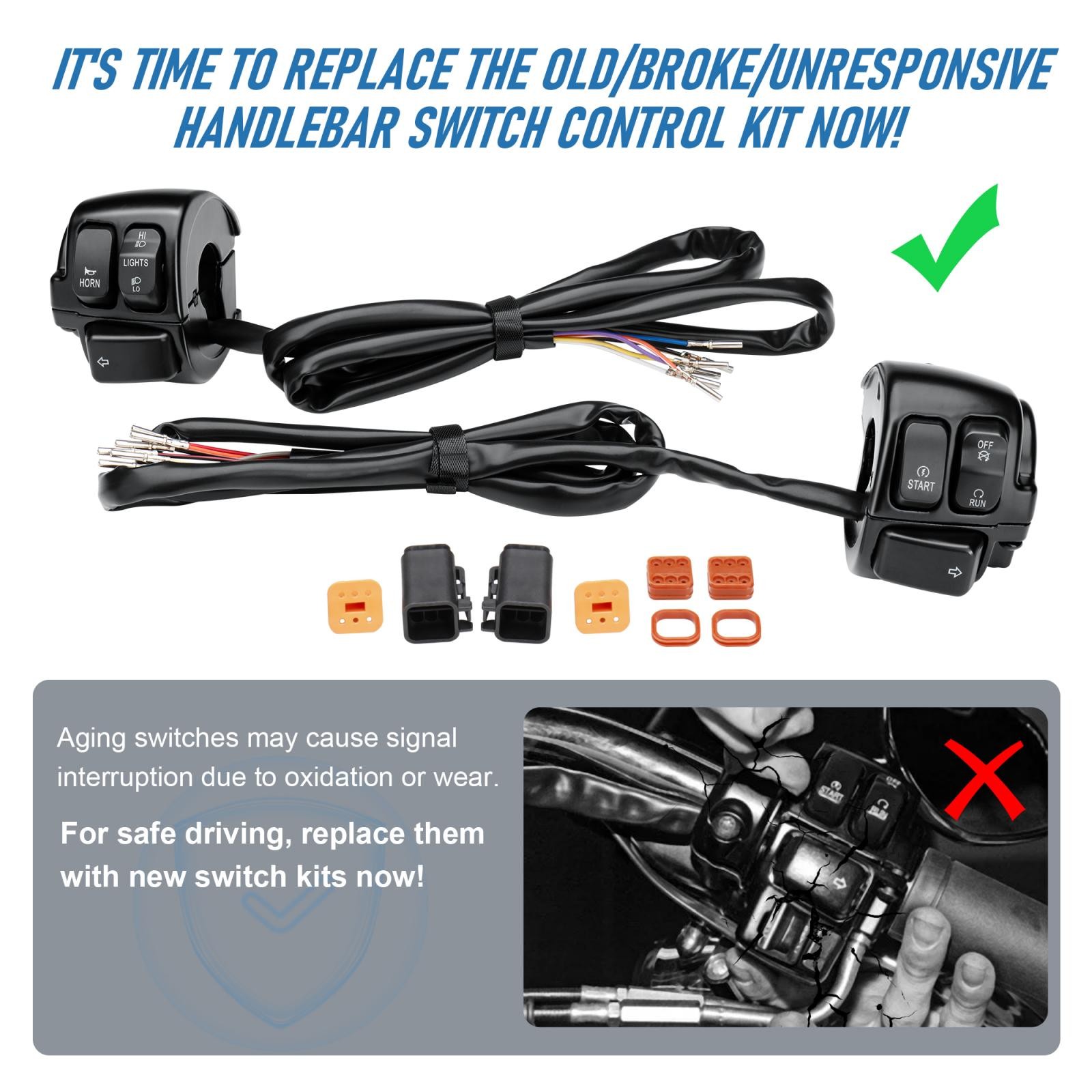 Handlebar Switch Control with Wiring Harness for Harley 1996-2006 Dyna Softail