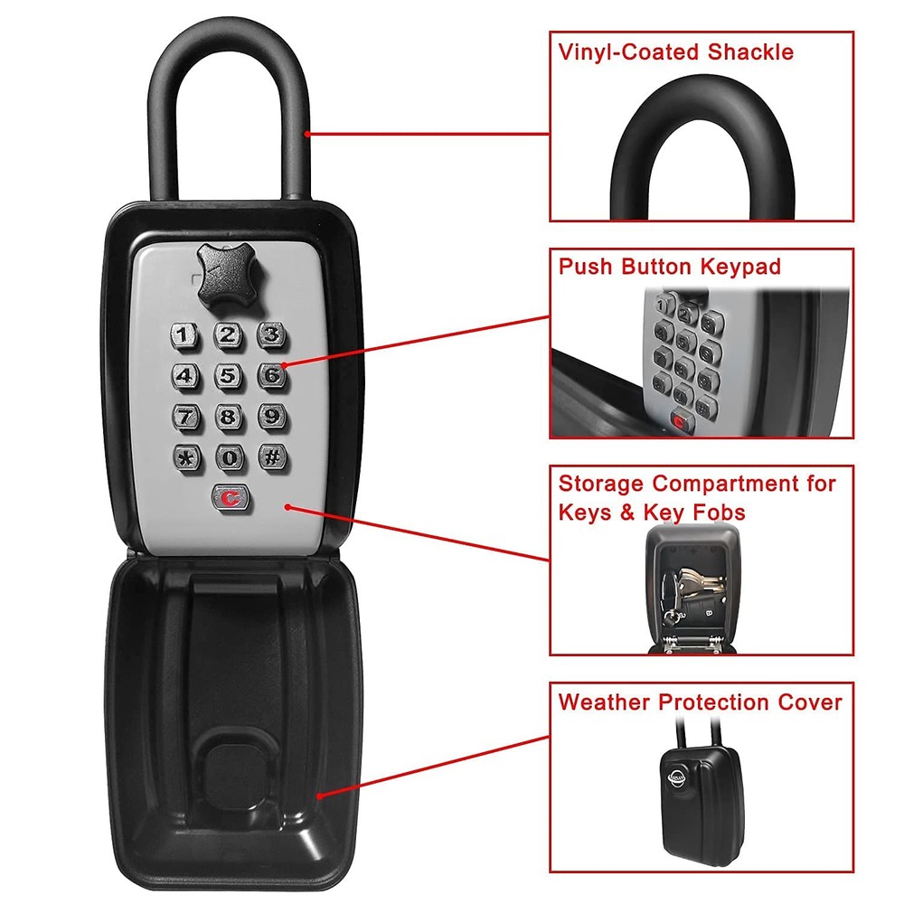 Push Button Lock Box,Outdoor Wall Mounted Key Storage Box with 10-Digit Keybo...