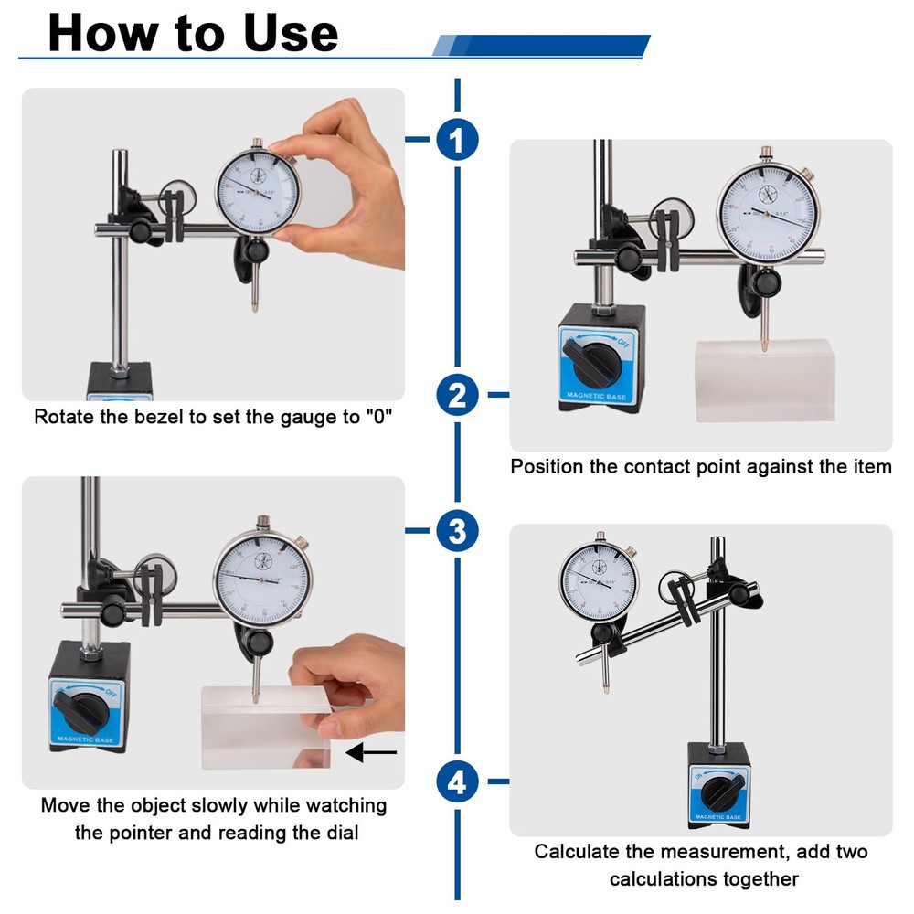 Dial Indicator with Magnetic Base, 0-1"×0.001" Precision Dial Test Indicator ...