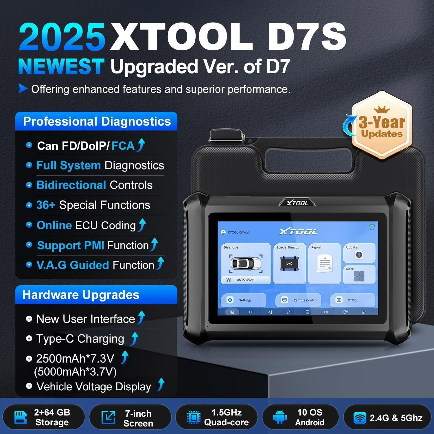 2025 XTOOL D7S Full Diagnostic Tool E.CU Coding 4000+ Bidirectional Scanner FCA