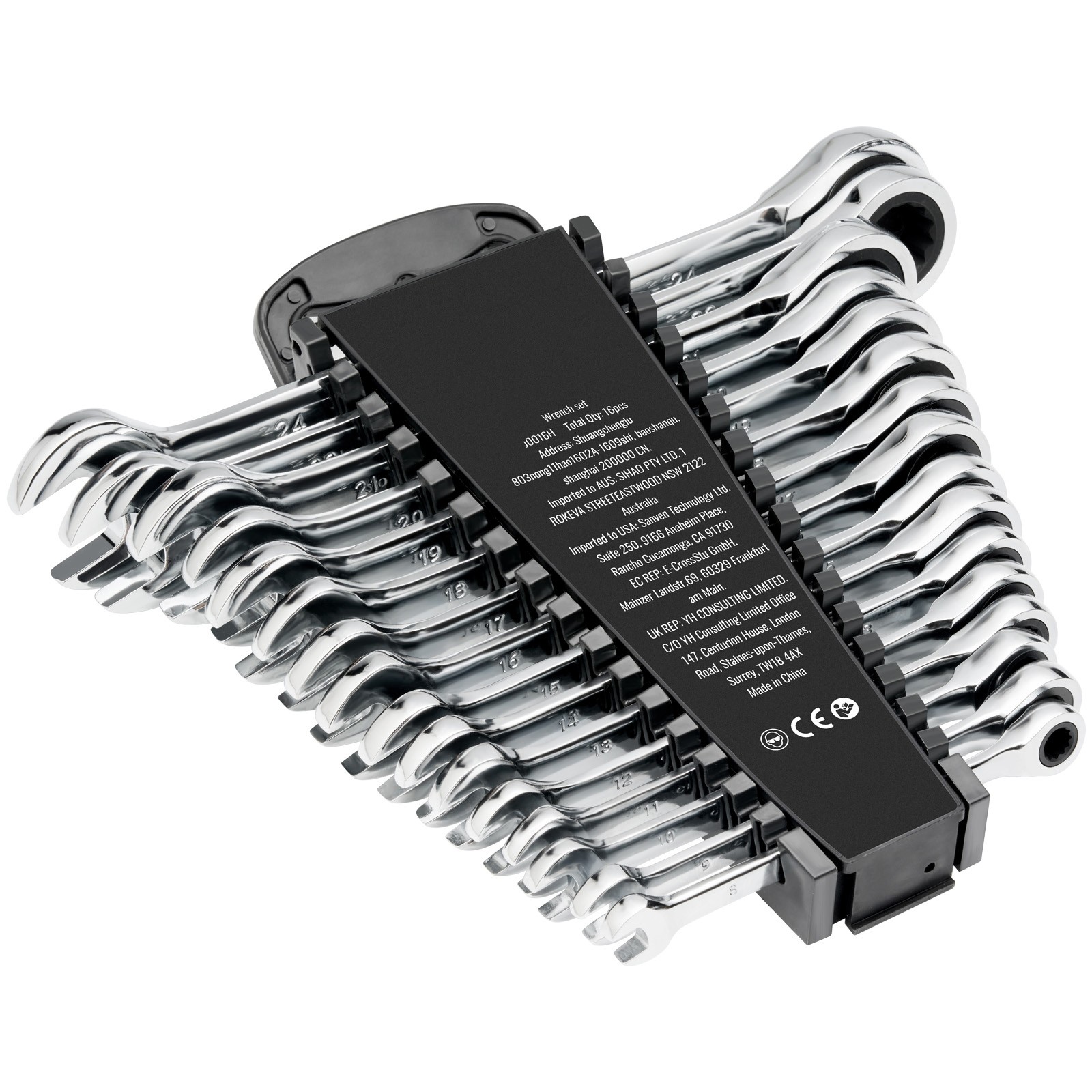 Combination Wrench Set 16-Piece Metric 8 mm to 24 mm with Organizer Rack