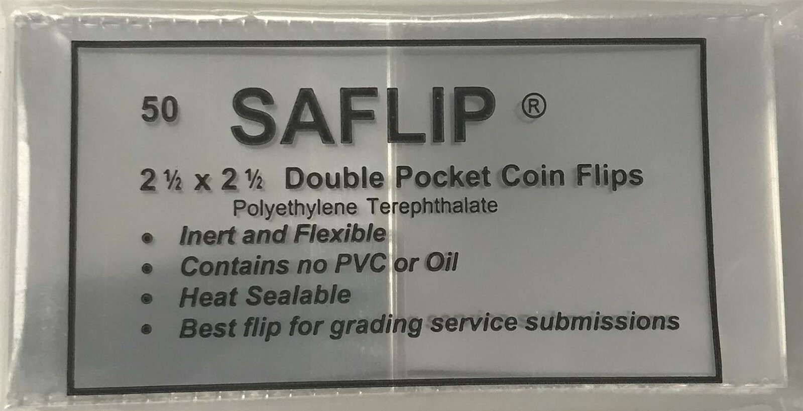 2.5x2.5 Saflips Coin Flips Saflip Double Pocket Clear Archival Holders 50 Pack
