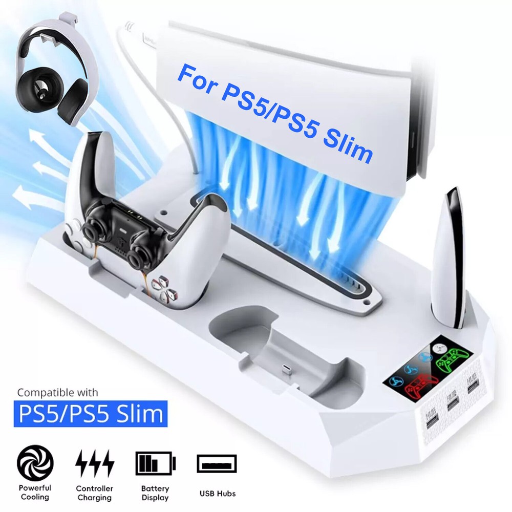 PS5/PS5 Slim Stand and Cooling Station with Controller Charging Station