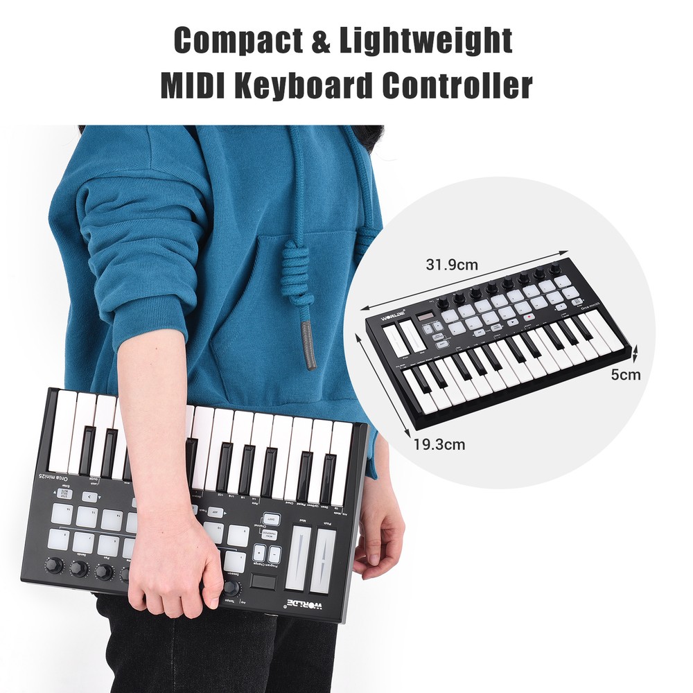 WORLDE Orca mini25 25-Key USB MIDI Keyboard Controller 16 Backlit Trigger Pads