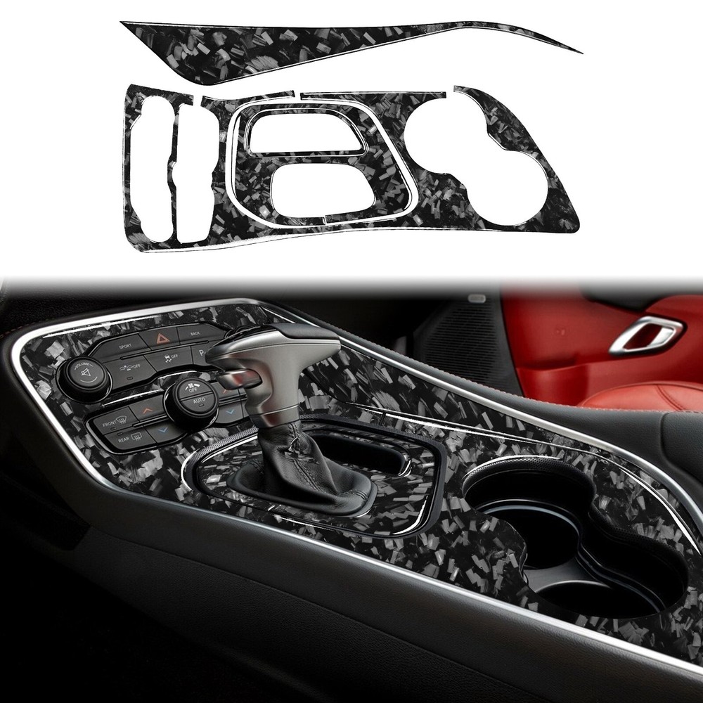 4Pcs Forged Carbon Fiber Gear Shift Panel Cover Set For Dodge Challenger 2015-23