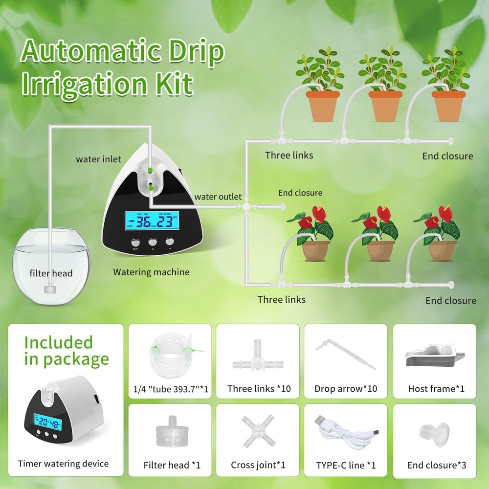 Automatic Plant Waterer Indoor | Drip Irrigation System with LED Display, Sel...