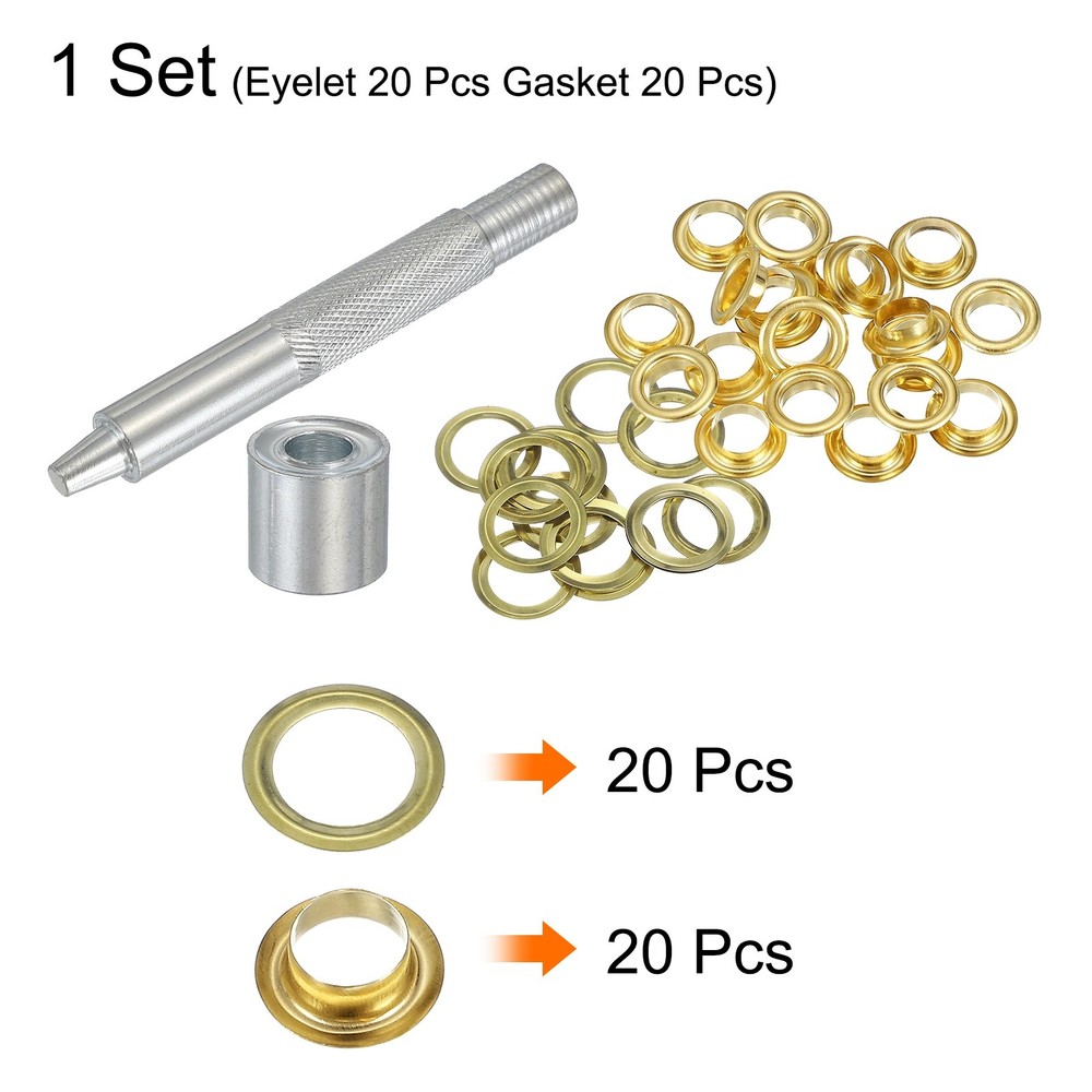 20Set Grommets Eyelets Kit 8mm Copper Eyelets with Setting Tool Gold