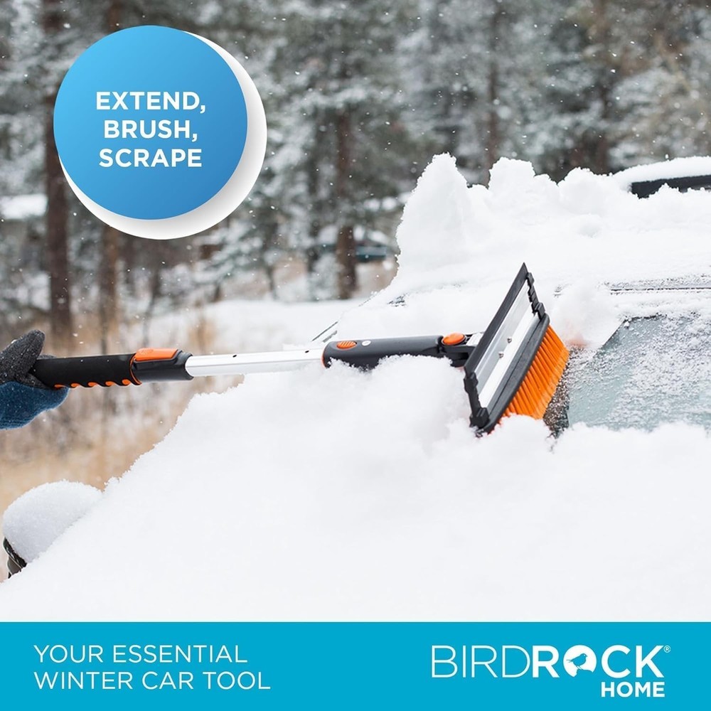 Versatile 39" Snow Brush with Double-Sided Head & Ice Scraper for Quick Clearing