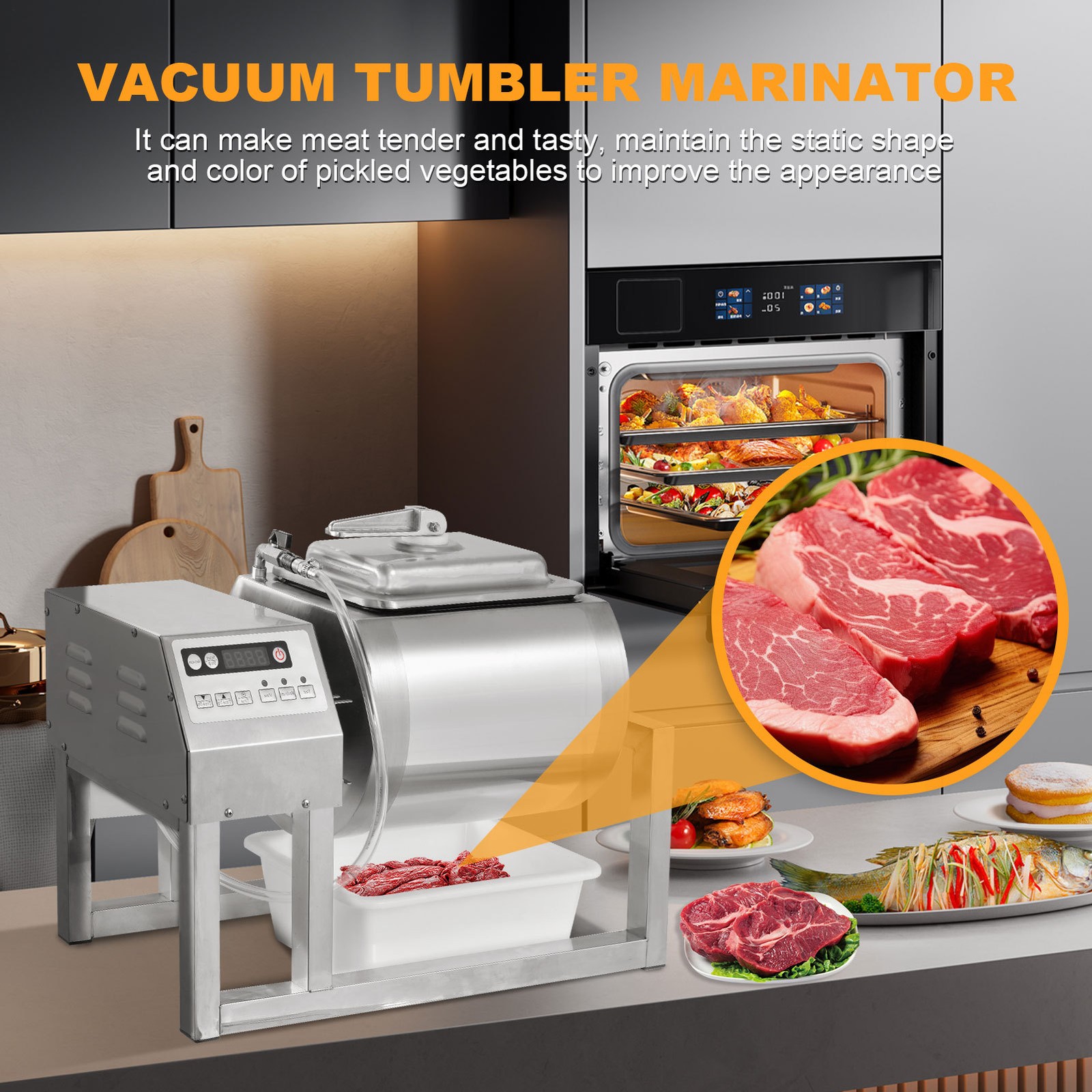 18L Meat Tumbler Marinator Machine Commercial Vacuum Vegetable Chicken Curing