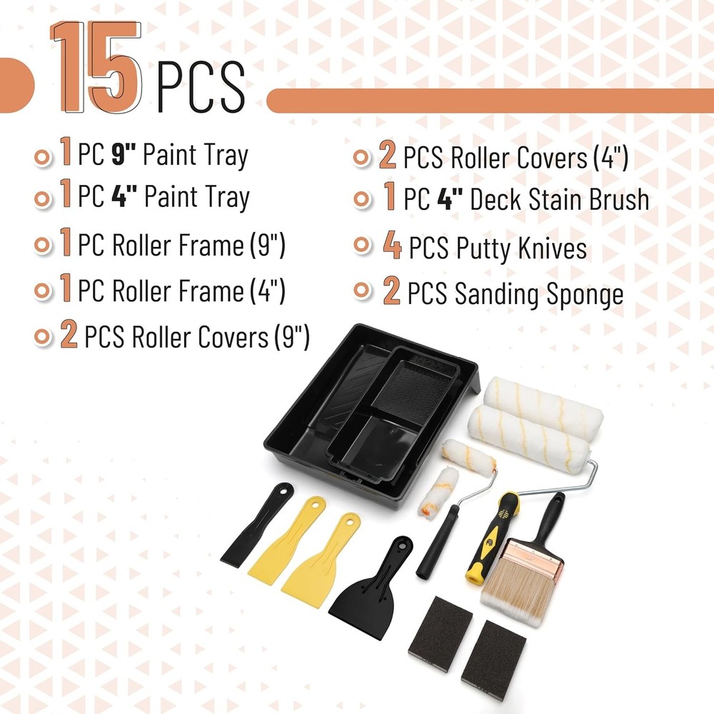 Paint Roller Kit, 9" and 4" Roller Frames with Covers, Plastic Paint Trays