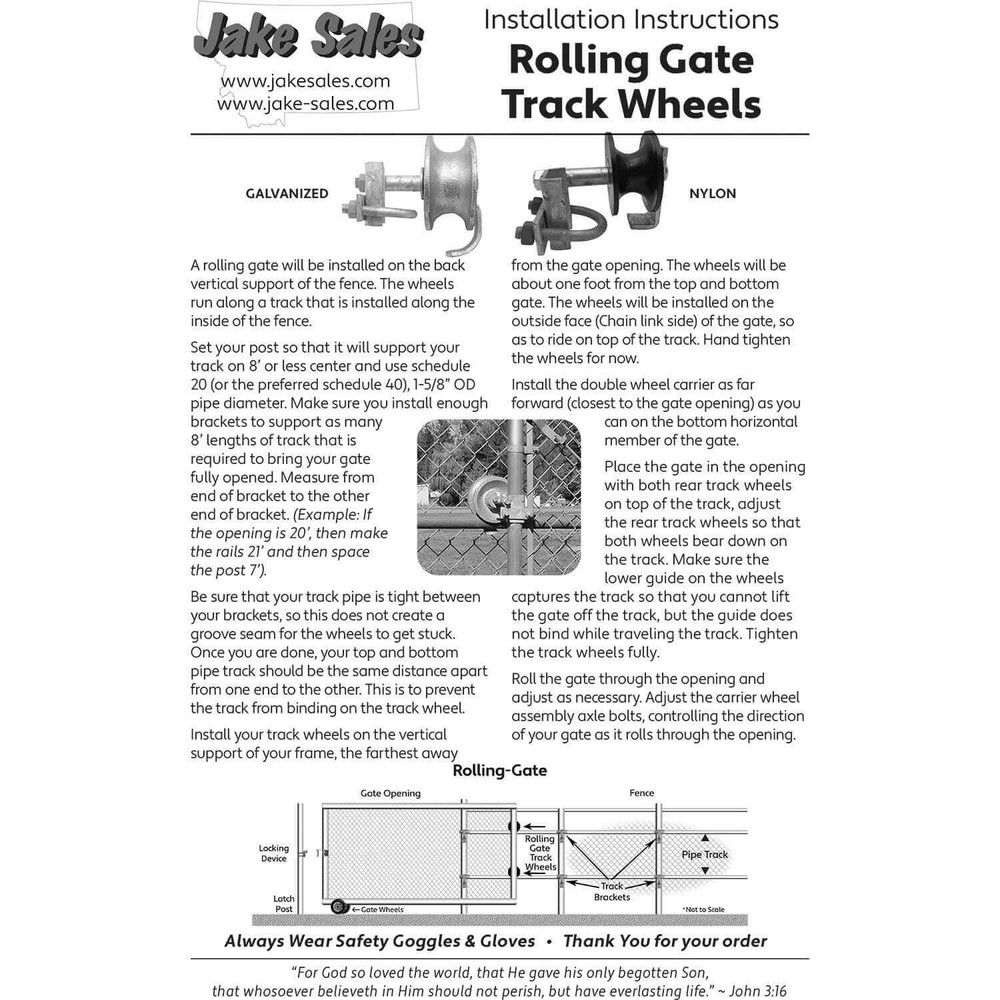6" ROLLING/SLIDING CHAIN LINK FENCE GATE HARDWARE KIT: 6" Wheel, latch, brackets