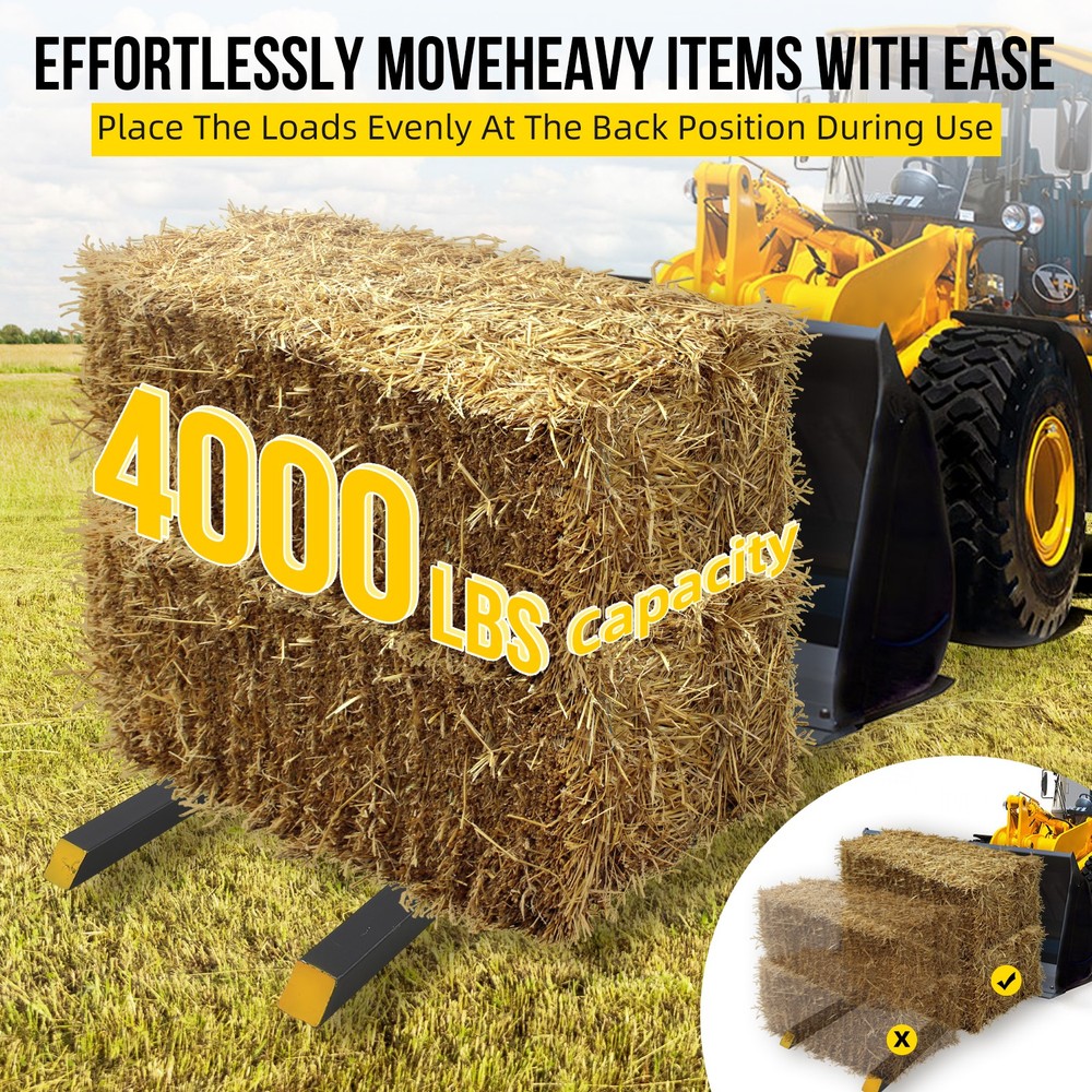 Mud Bucket Modified Pallet Fork 60" Tractor Forks with Adjustable Stabilizer Bar