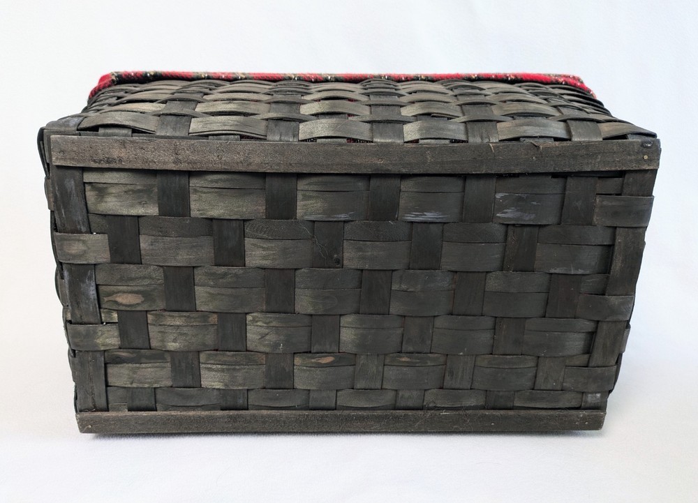 Split Reed Wicker Rectangle Nesting Baskets Holiday Plaid Fabric Lined Set Of 2